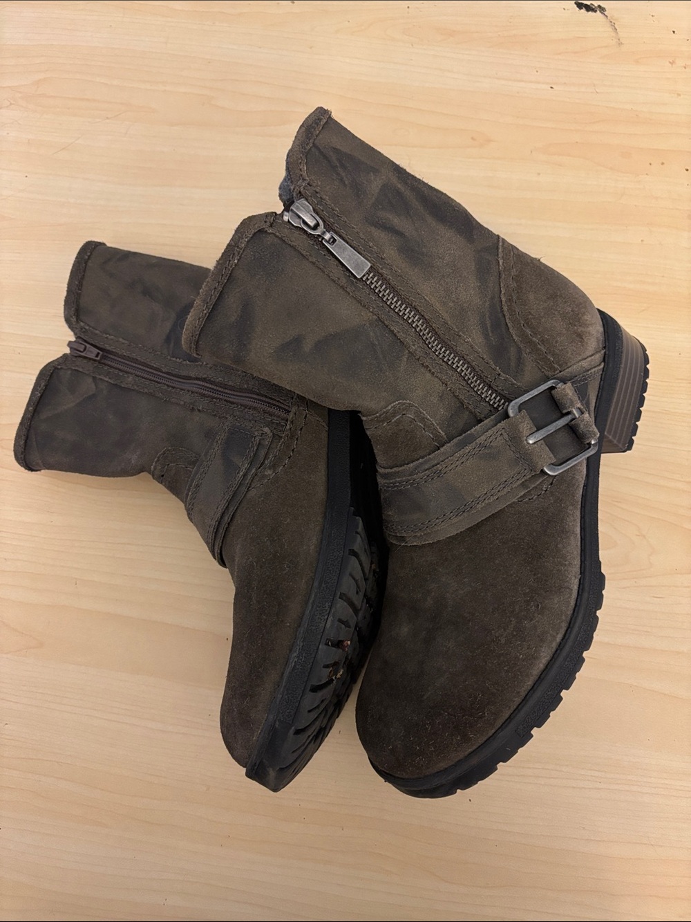 Clarks Dark Brown Suede Zip Buckle Ankle Boots